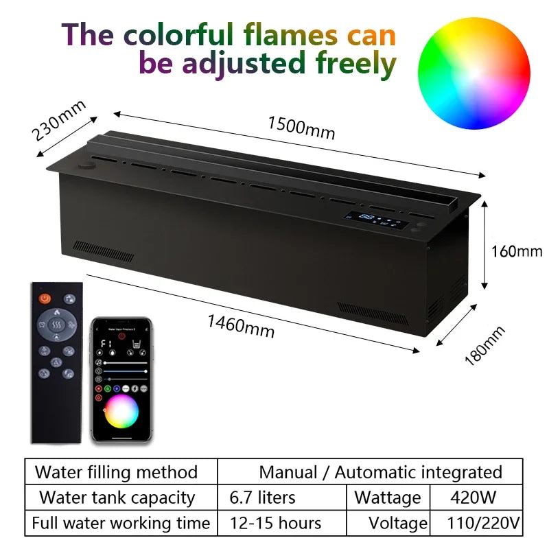 3D Atomizing Fireplace For Living Room Multi-color Fake Flame Electronic Fireplace Home Remote Control Water Steam Fireplace