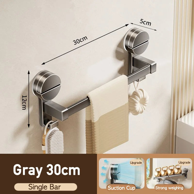 Bathroom Towel Holder without Drilling Hole Suction Cup Wall Mount Two Bar Hand Towel Rack Kitchen Shower Bath Room Towel Shelf