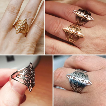 Unift Vintage Witch Knot Rings for Women Men Stainless Steel Finger Ring Witchcraft Protection Amulet Jewelry Wicca Accessories