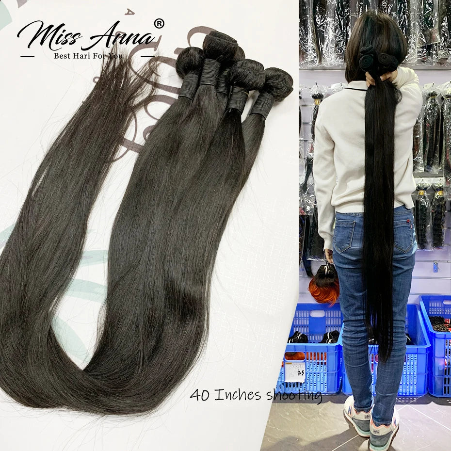 MISSANNA 34 36 38 40 Straight Hair Bundles Bone Straight Human Hair Brazilian Sew-in Hair Weave Bundles Natural Hair Extensions