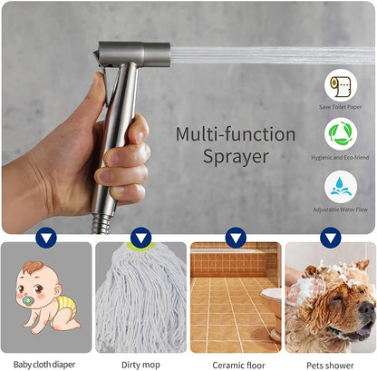 Toilet Bidet Faucet Black Handheld Sprayer Stainless Steel Bathroom Hand Bidet Sprayer Set Hose Toilet Self Cleaning Shower Head