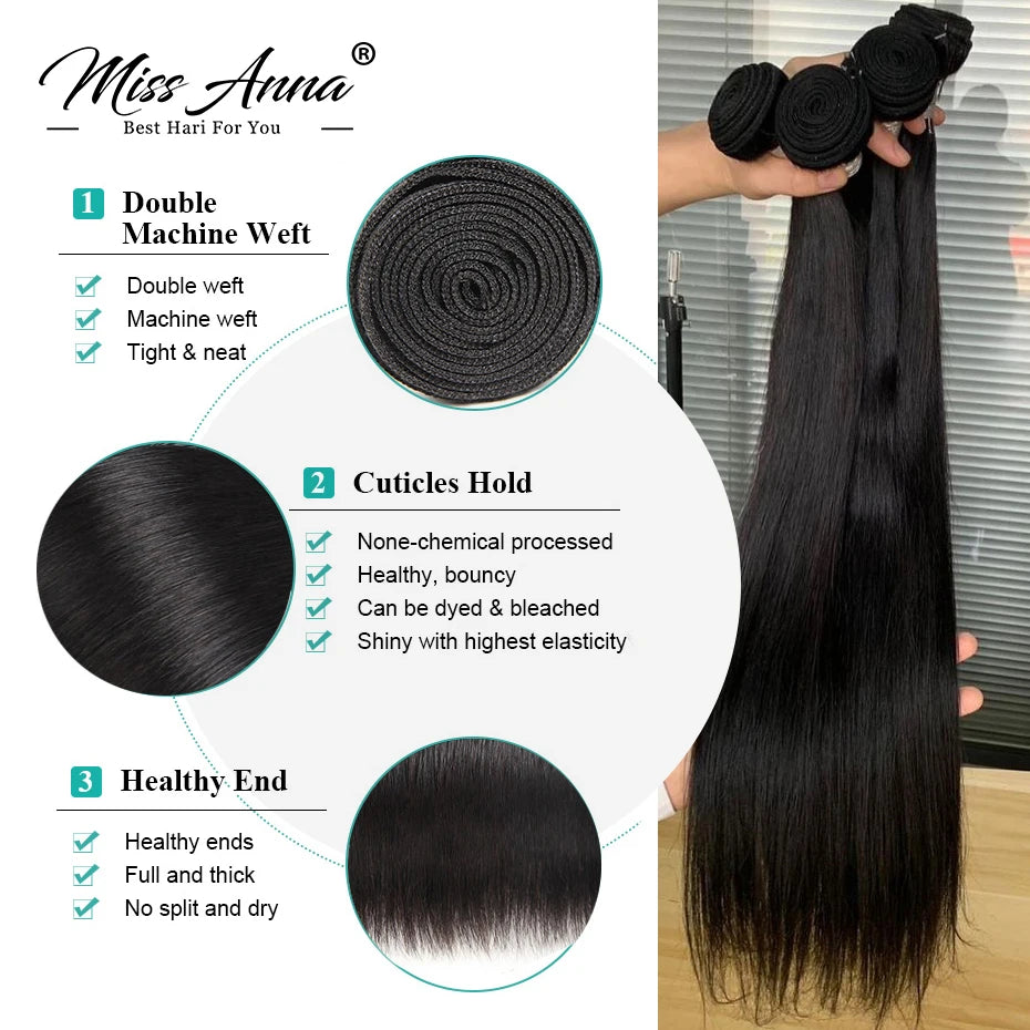 MISSANNA 34 36 38 40 Straight Hair Bundles Bone Straight Human Hair Brazilian Sew-in Hair Weave Bundles Natural Hair Extensions