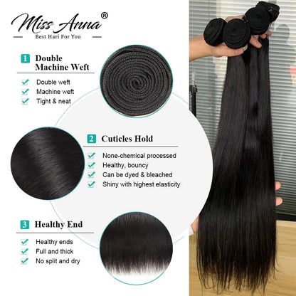 MISSANNA 34 36 38 40 Straight Hair Bundles Bone Straight Human Hair Brazilian Sew-in Hair Weave Bundles Natural Hair Extensions
