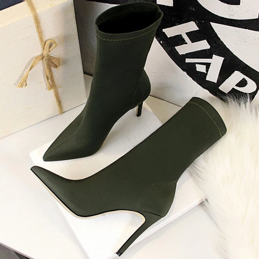 BIGTREE Shoes Women Boots Fashion Ankle Boots Pointed Toe Stretch Boots Autumn Stiletto Socks Boots High Heels Ladies Shoes 2026