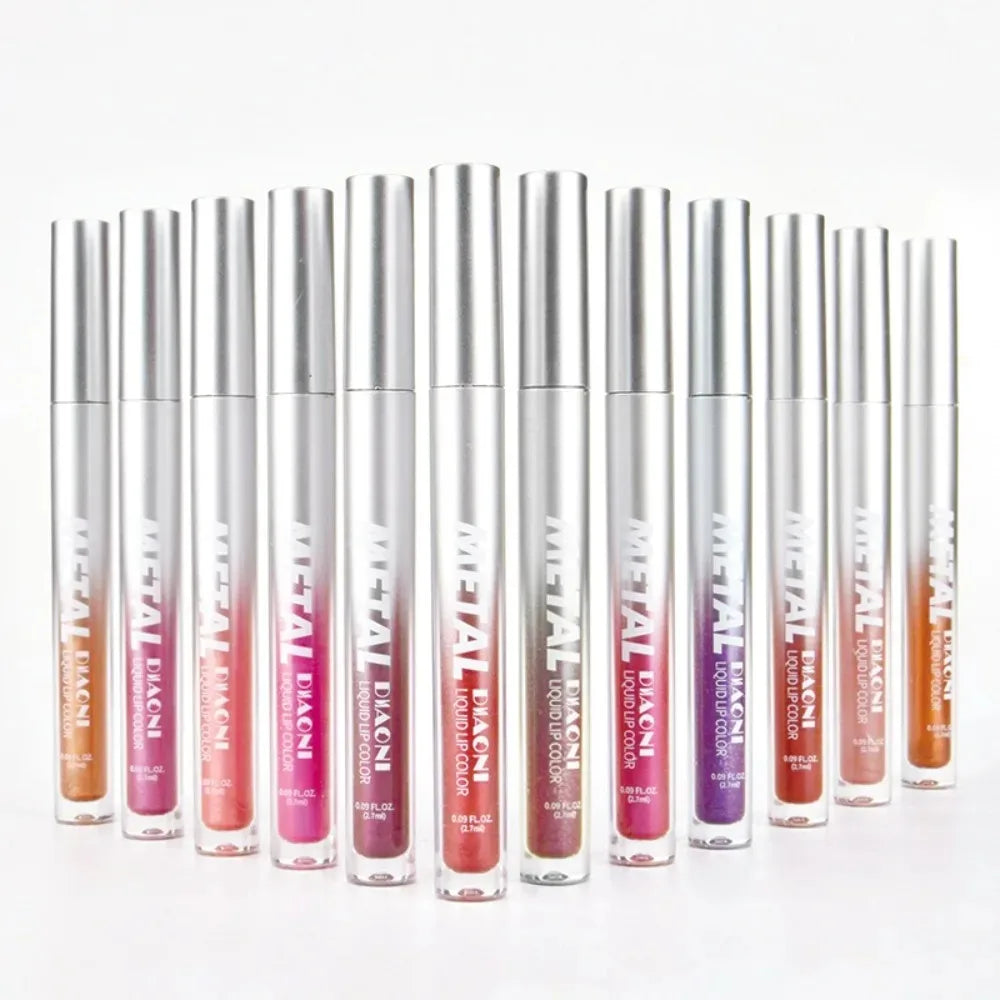 12 Color Diamond Metallic Shine Liquid Lipstick Pearlescent Waterproof Glitter Lip Gloss Smudge Proof Glamorous Lip Makeup