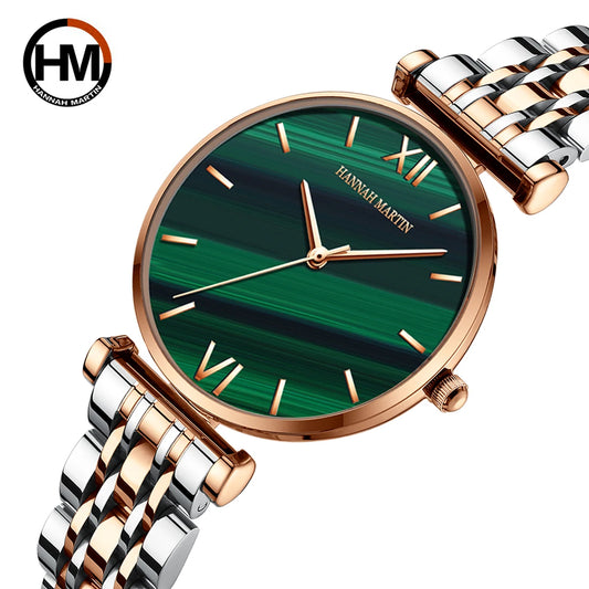 Women Fashion Casual Watches Green Malachite Dial Ladies Japanese Quartz Wristwatch Stainless Steel Strap Waterproof Watches