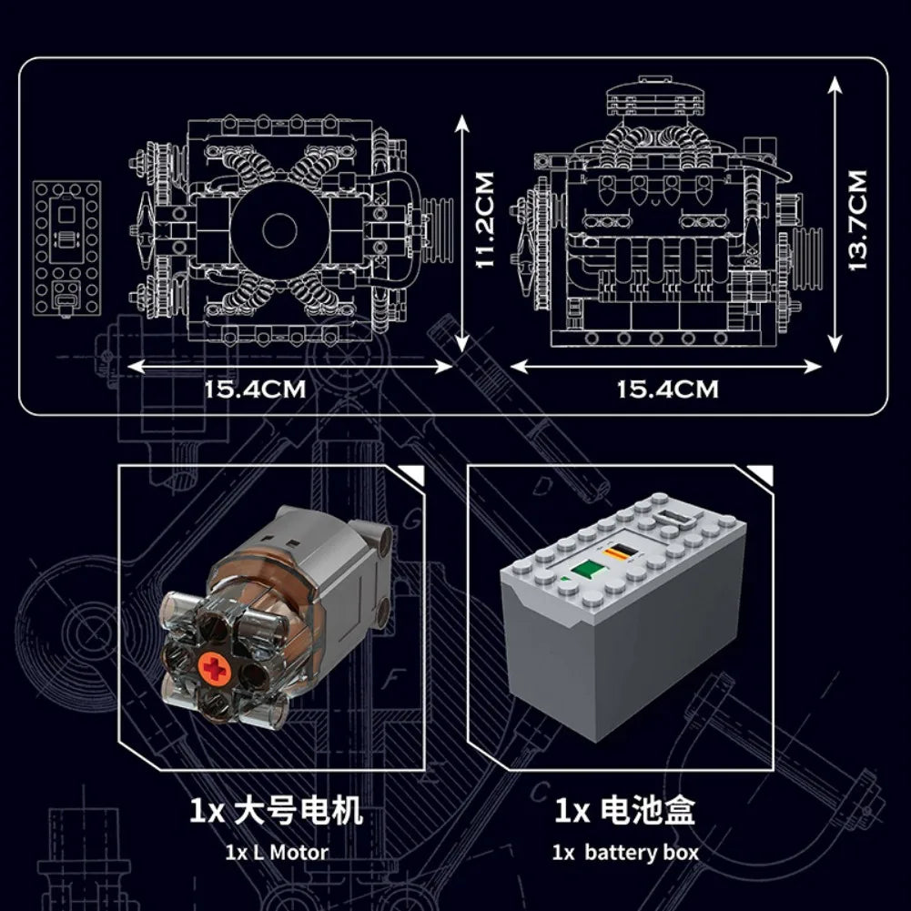 Mould King 10171 LSX454 V8 Engine Motorized Simulation Model Electrically Drive Building Blocks Technical Car Parts Toys Gift