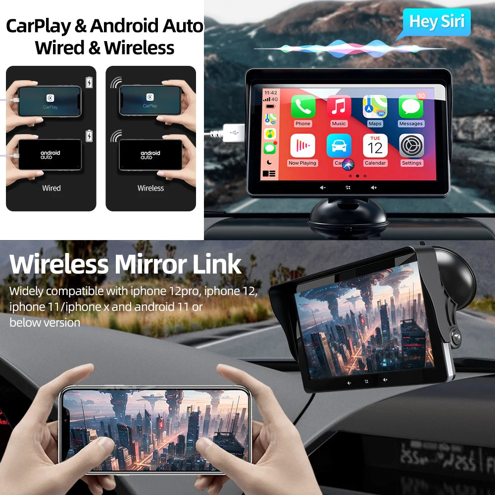 Grandnavi 7inch Car Radio Multimedia Video Player Wireless Carplay And Wireless Android Auto Portable Universal Touch Screen