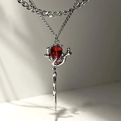 Y2K Accessories Fashion Red Crystal Heart Pendant Necklace Chian Egirl Sweet Cool Clavicle Chain Aesthetic Jewelry N0457