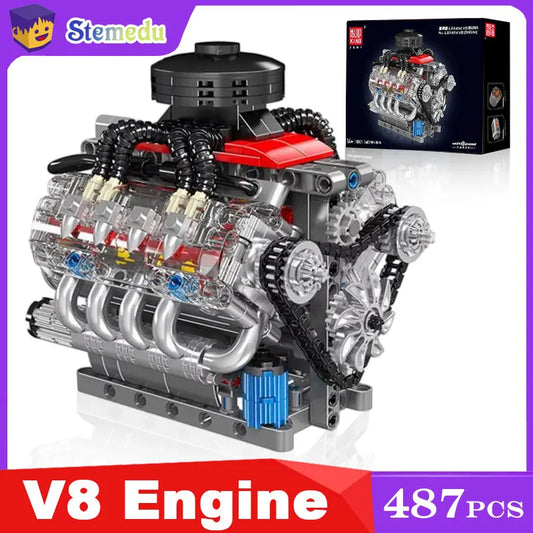 Mould King LSX454 V8 V12 W12 Engine Motorized Simulation Model Electrically Drive Building Blocks Technical Car Parts Toys Gift