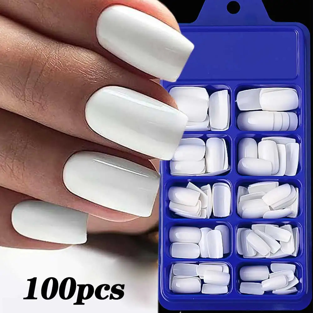 100Pcs Light Pink Press on Nails Short Medium Square Fake Nail Tips 10 sizes Reusable Full Cover False Nails Finger Decoration