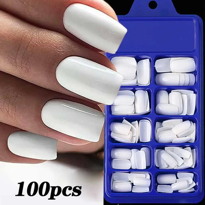 100Pcs Light Pink Press on Nails Short Medium Square Fake Nail Tips 10 sizes Reusable Full Cover False Nails Finger Decoration