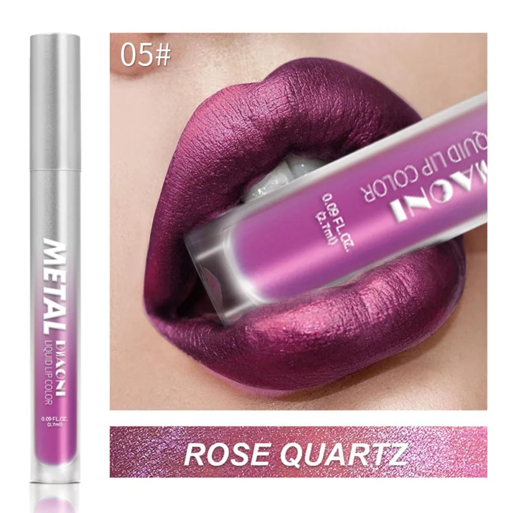 12 Color Diamond Metallic Shine Liquid Lipstick Pearlescent Waterproof Glitter Lip Gloss Smudge Proof Glamorous Lip Makeup
