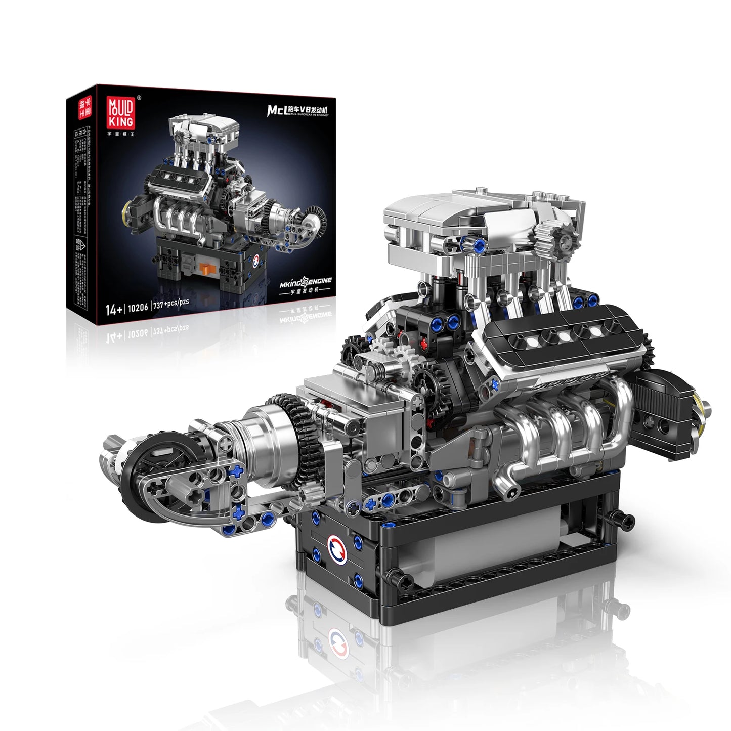 Mould King 10171 LSX454 V8 Engine Motorized Simulation Model Electrically Drive Building Blocks Technical Car Parts Toys Gift