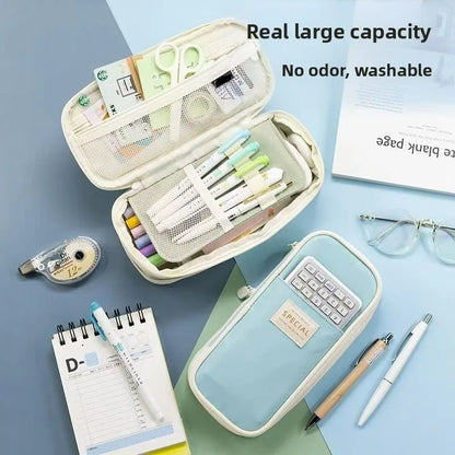 Japanese and Korean style pencil case Large capacity Macaron color matching telescopic canvas pencil case can be turned into sim