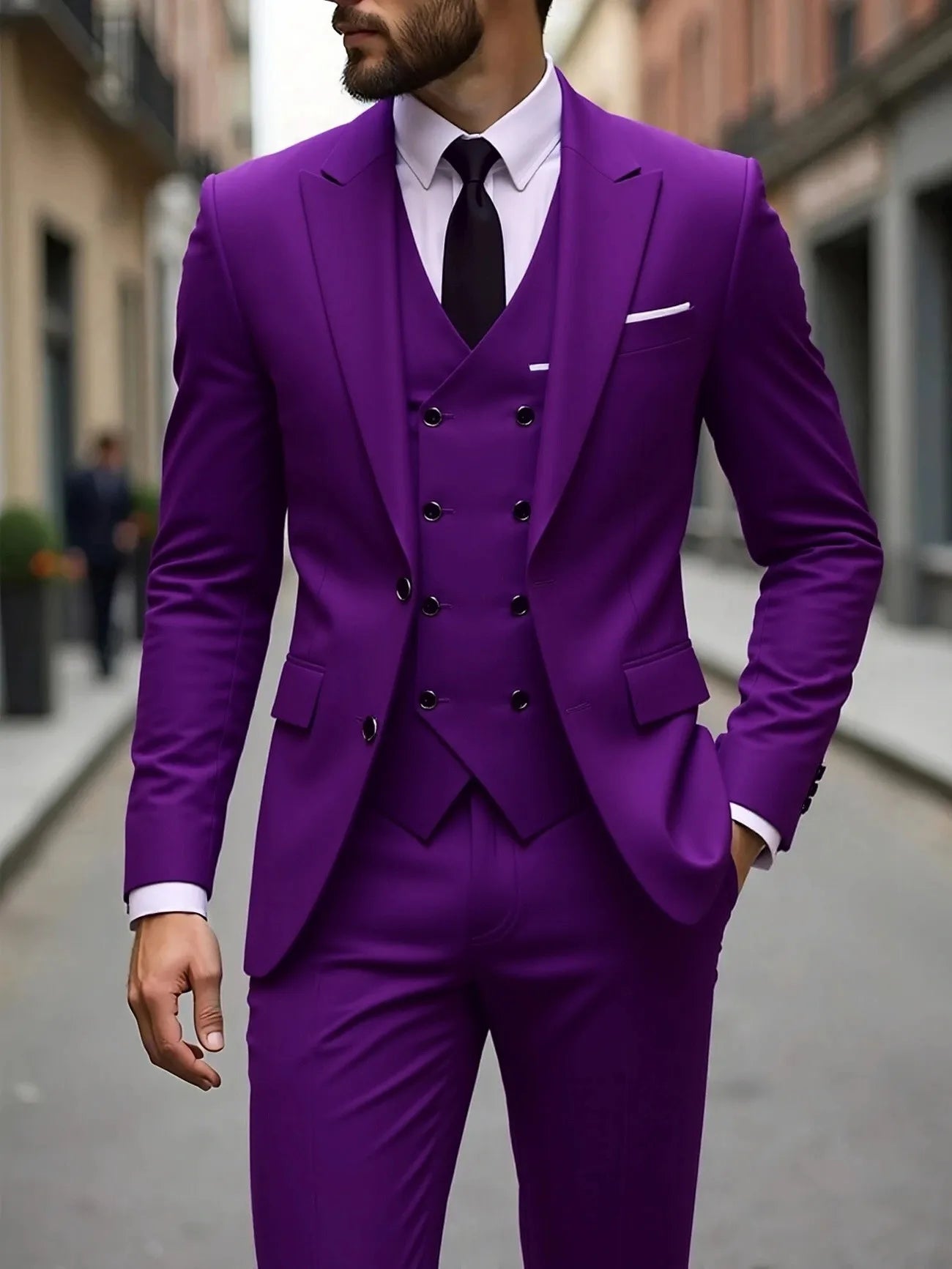 Classic Wedding Tuxedos Slim Fit Bridegroom For Men 3 Pieces Groomsmen Suit Male Formal Business Men Suits(Jacket+Vest+Pants）