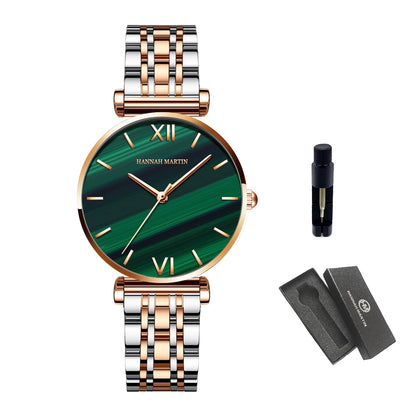 Women Fashion Casual Watches Green Malachite Dial Ladies Japanese Quartz Wristwatch Stainless Steel Strap Waterproof Watches