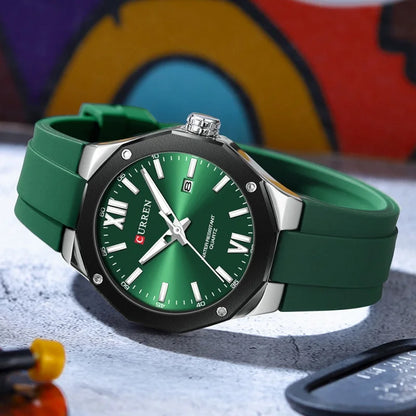 CURREN 8465 New Fashionable Men's Quartz Watch Waterproof Calendar Luminous Silicone Strap Advanced Men's Clock Daily reloj