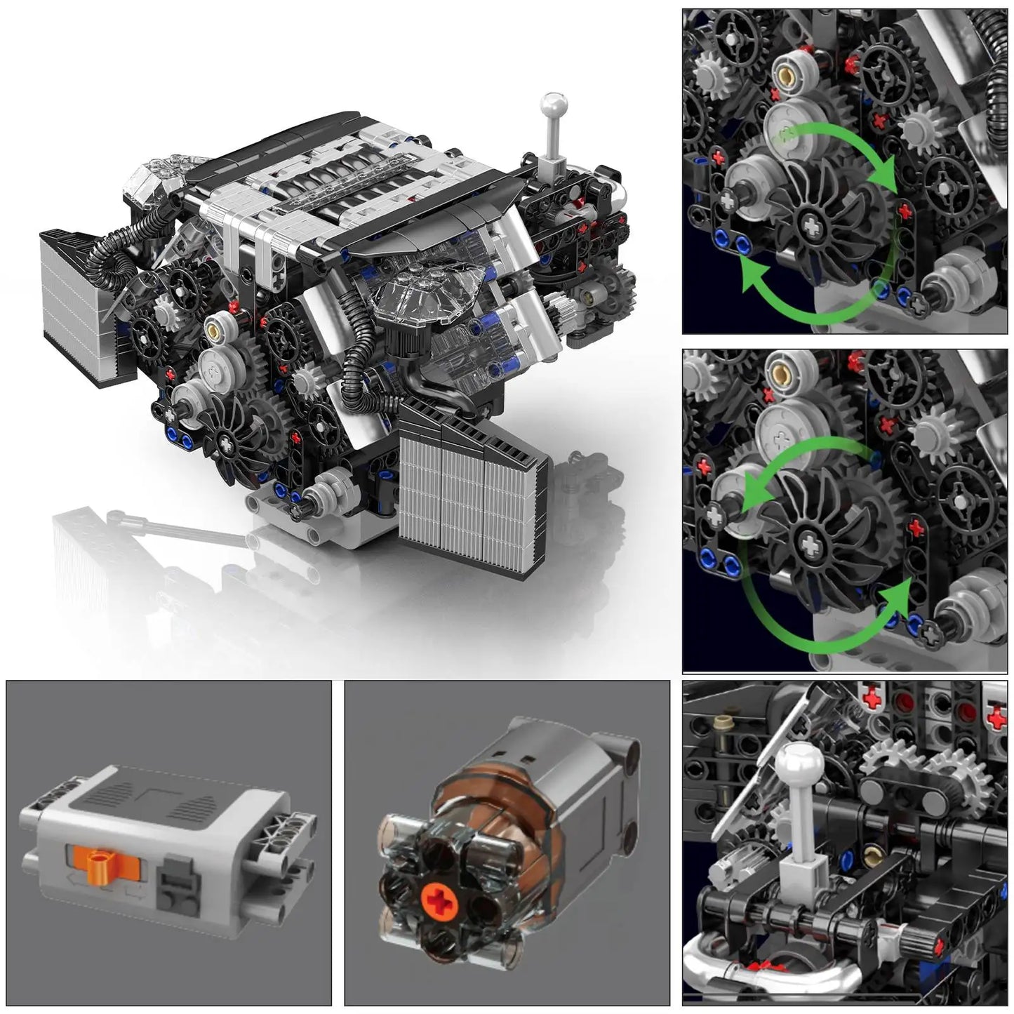 Mould King LSX454 V8 V12 W12 Engine Motorized Simulation Model Electrically Drive Building Blocks Technical Car Parts Toys Gift
