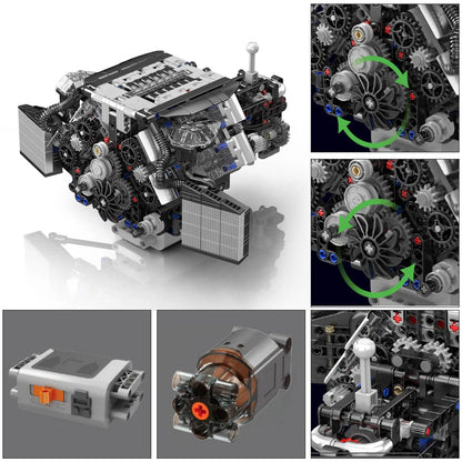 Mould King LSX454 V8 V12 W12 Engine Motorized Simulation Model Electrically Drive Building Blocks Technical Car Parts Toys Gift