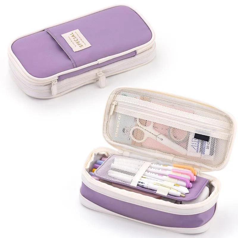 Japanese and Korean style pencil case Large capacity Macaron color matching telescopic canvas pencil case can be turned into sim