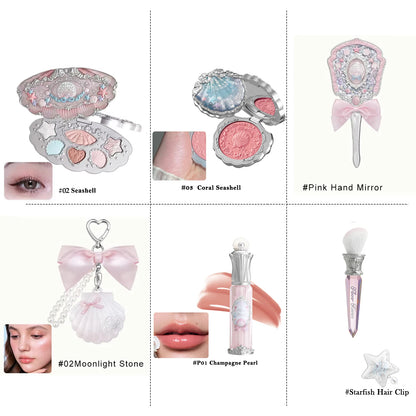 Flower Knows Mermaid Glow Makeup Set Eyeshadow Lip Gloss Blush Pearl Shell Series New Arrival Fantasy Look Gift for Girls