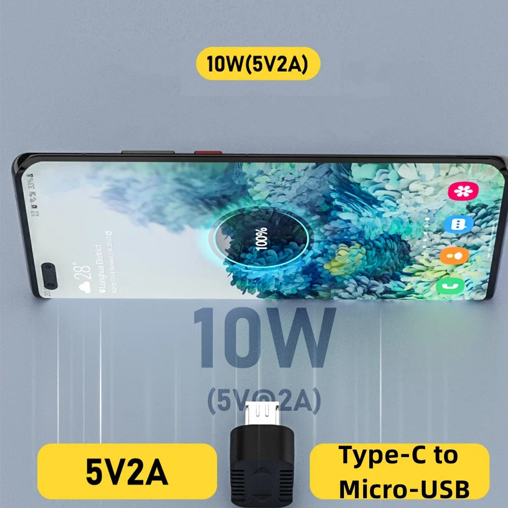 USB 2.0 Type-C Female To Micro-USB Male 90 Degree Left/Right Angle U Shape 5V2A Charging Connector for Android Phone Tablets