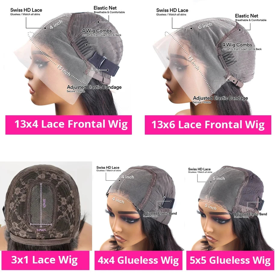13x6 Short Bob Straight 5x5 Transparent Lace Front Wig 250% Density 4x4  Human Hair Pre Plucked Wigs For Black Women 10 16 Inch