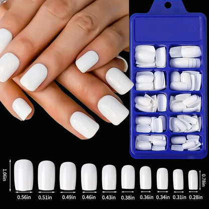 100pcs Milk White/Pink Square Short Round False Nails Full Cover Acrylic Fake Nails Smooth Reusable Press On Nails Fake Nails