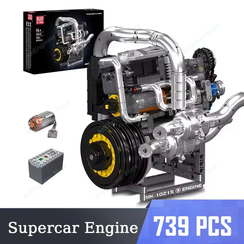 Mould King LSX454 V8 V12 W12 Engine Motorized Simulation Model Electrically Drive Building Blocks Technical Car Parts Toys Gift
