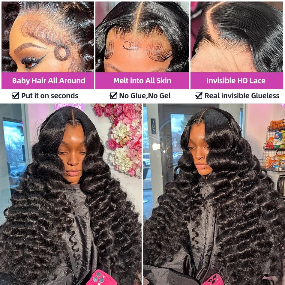 FRIZIRA 250% 30 40 Inch Loose Deep Wave 13x6 HD Lace Front Human Hair Wigs Pre Plucked Wigs13x4 Handmade Curly Lace Frontal Wigs