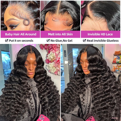 FRIZIRA 250% 30 40 Inch Loose Deep Wave 13x6 HD Lace Front Human Hair Wigs Pre Plucked Wigs13x4 Handmade Curly Lace Frontal Wigs