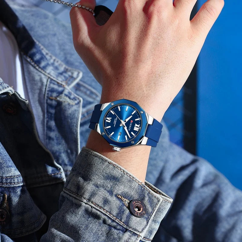 CURREN 8465 New Fashionable Men's Quartz Watch Waterproof Calendar Luminous Silicone Strap Advanced Men's Clock Daily reloj