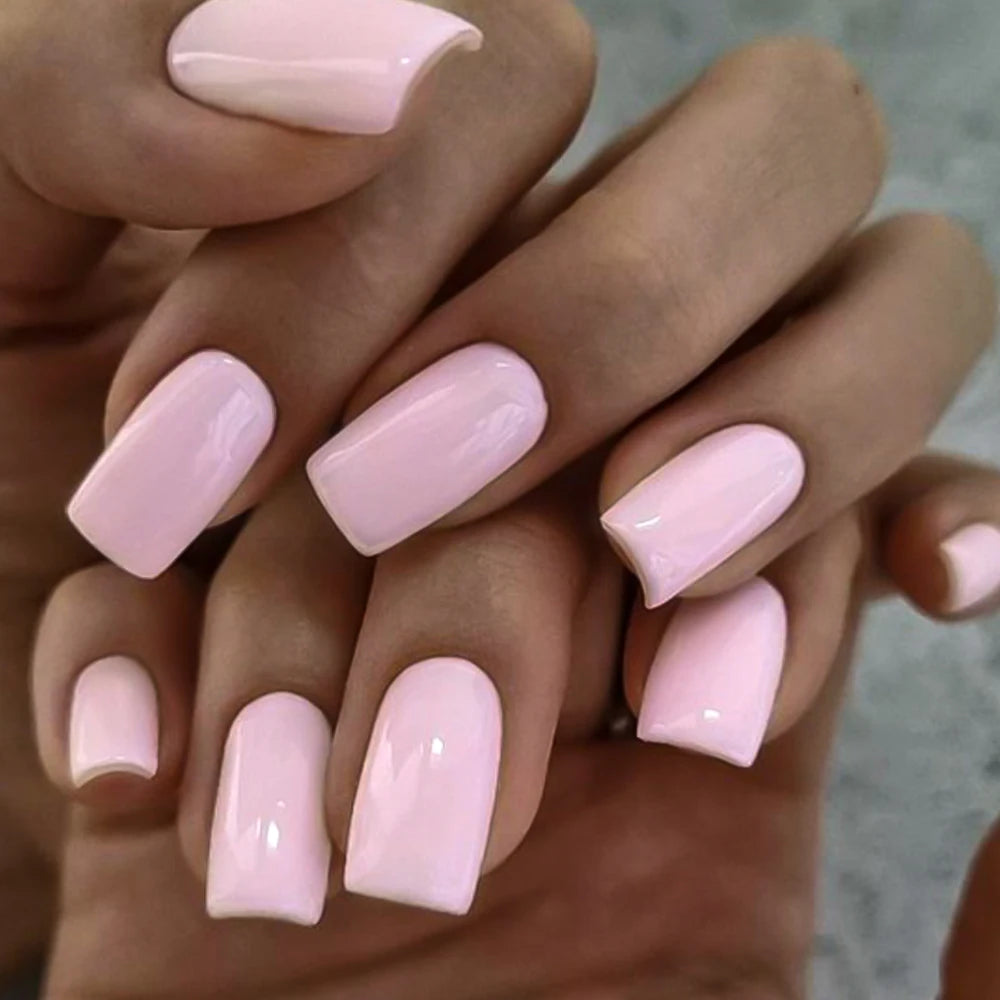 100Pcs Light Pink Press on Nails Short Medium Square Fake Nail Tips 10 sizes Reusable Full Cover False Nails Finger Decoration