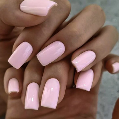 100Pcs Light Pink Press on Nails Short Medium Square Fake Nail Tips 10 sizes Reusable Full Cover False Nails Finger Decoration