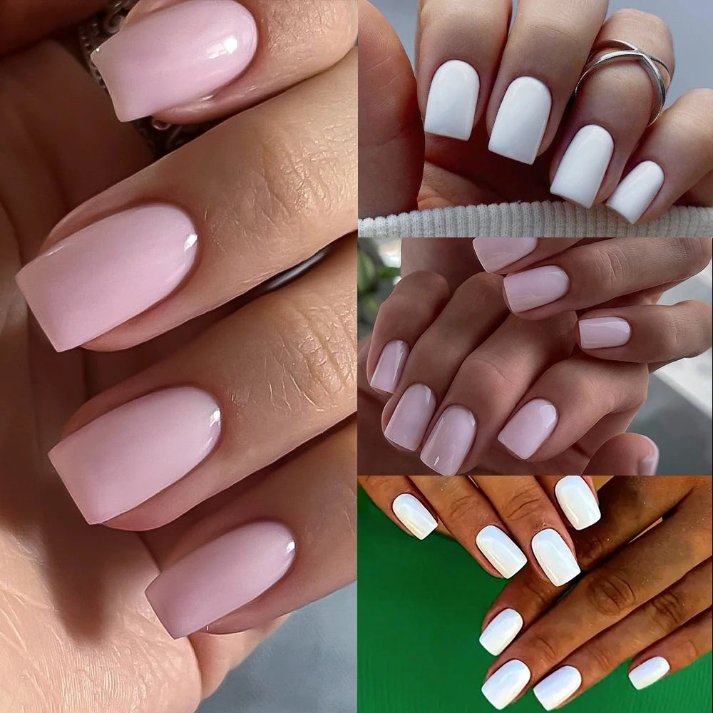 100/120pcs Pink White Press On Nails Medium Trapezoid Acrylic False Nails Full Artificial Fingernails Extension Fake Nail Tips