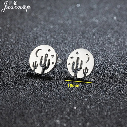 Unique Christmas Earring Stainless Steel YES NO Cactus Footprint Music Stud Earrings for Women Tiny Star Boots Jewelry Girl Gift