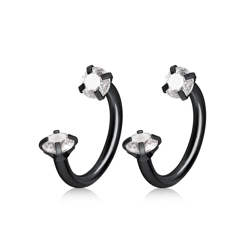 2Pcs Stainless Steel Crystal CZ Tragus Piercing Helix Studs Earrings For Women Girls Hoop Nose Ring Body Piercing Jewelry