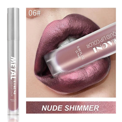 12 Color Diamond Metallic Shine Liquid Lipstick Pearlescent Waterproof Glitter Lip Gloss Smudge Proof Glamorous Lip Makeup