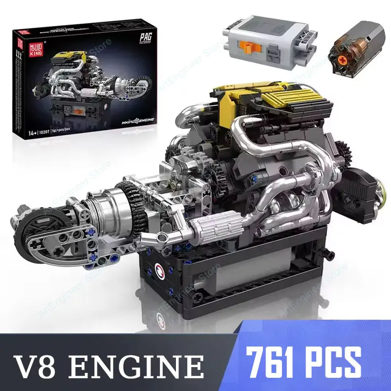 Mould King LSX454 V8 V12 W12 Engine Motorized Simulation Model Electrically Drive Building Blocks Technical Car Parts Toys Gift