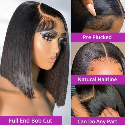 13x6 Short Bob Straight 5x5 Transparent Lace Front Wig 250% Density 4x4  Human Hair Pre Plucked Wigs For Black Women 10 16 Inch