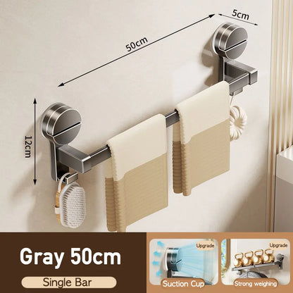 Bathroom Towel Holder without Drilling Hole Suction Cup Wall Mount Two Bar Hand Towel Rack Kitchen Shower Bath Room Towel Shelf
