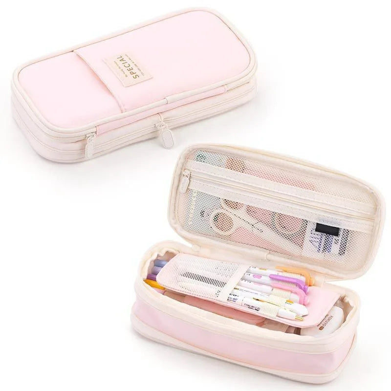 Japanese and Korean style pencil case Large capacity Macaron color matching telescopic canvas pencil case can be turned into sim
