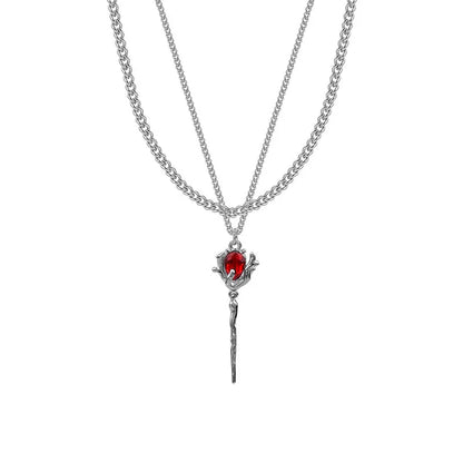 Y2K Accessories Fashion Red Crystal Heart Pendant Necklace Chian Egirl Sweet Cool Clavicle Chain Aesthetic Jewelry N0457