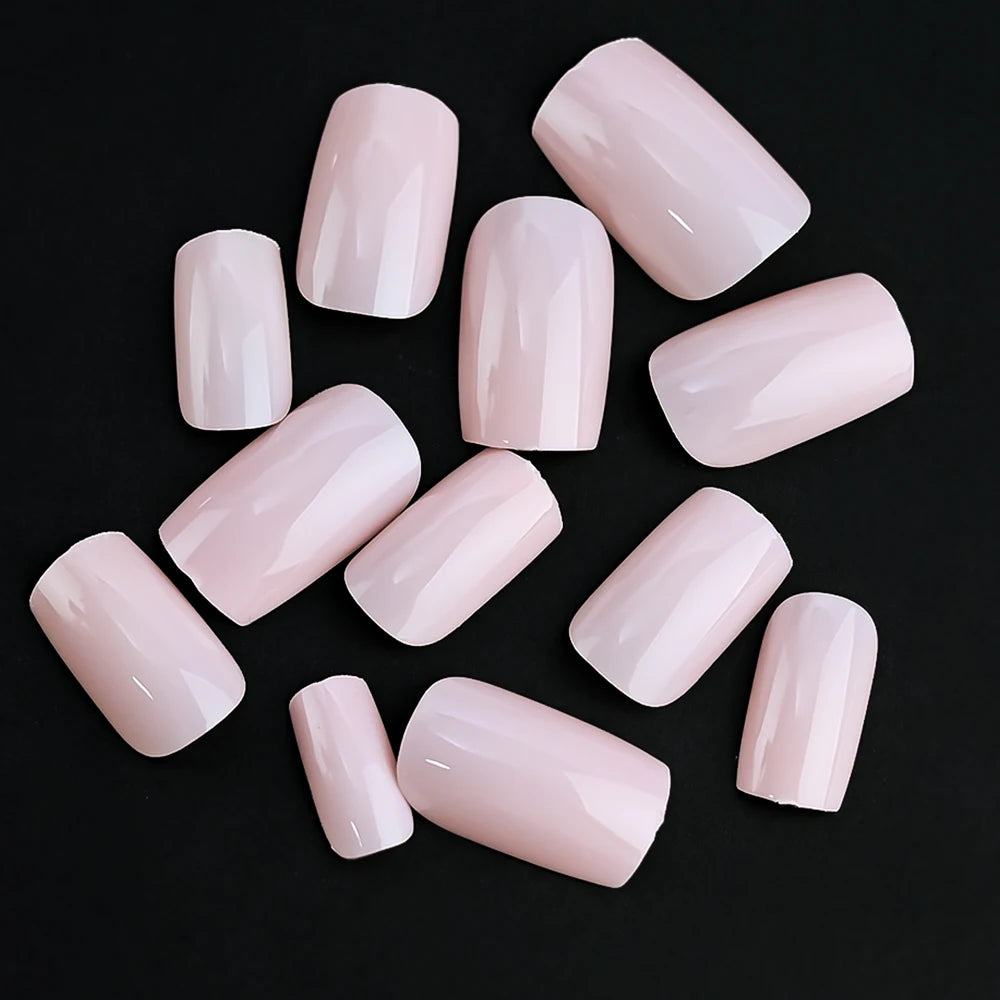 100Pcs Light Pink Press on Nails Short Medium Square Fake Nail Tips 10 sizes Reusable Full Cover False Nails Finger Decoration