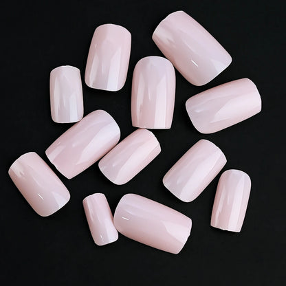 100Pcs Light Pink Press on Nails Short Medium Square Fake Nail Tips 10 sizes Reusable Full Cover False Nails Finger Decoration