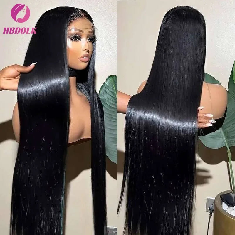 13x4 13x6 40 42 Inch HD Transparent 5x5 Straight Lace Front Wig 250 Density Brazilian  Lace Frontal Human Hair Wigs For Women