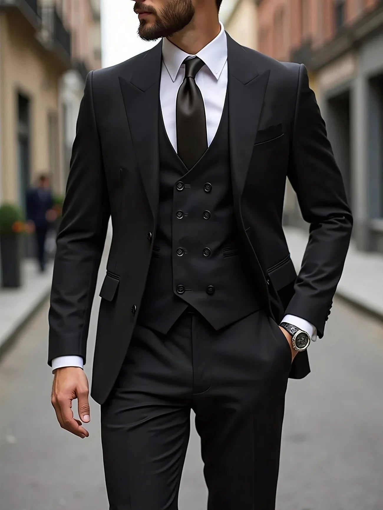 Classic Wedding Tuxedos Slim Fit Bridegroom For Men 3 Pieces Groomsmen Suit Male Formal Business Men Suits(Jacket+Vest+Pants）