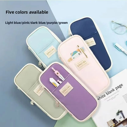 Japanese and Korean style pencil case Large capacity Macaron color matching telescopic canvas pencil case can be turned into sim