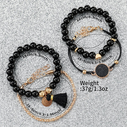 5PCS/Set Women's Watch Fashion Rhinestone Leather Band Quartz Watch Beads Bracelets Set(Without Box)